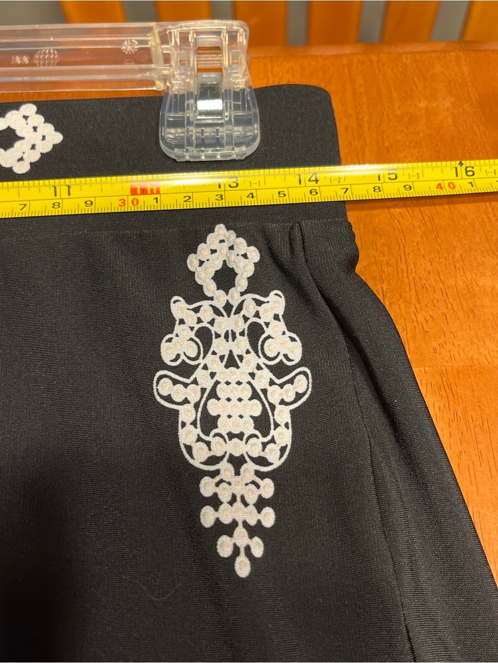 Roz & Ali Black Wide Leg Pants with White Medallion and Border Print - Picture 3 of 9